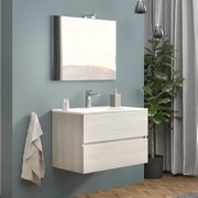 Mobile Bagno Sospeso da 80 cm Rovere Grigio Completo di Lampada e Specchio