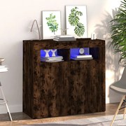 Credenza con luci led rovere fumo 80x35x75 cm