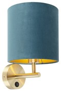 Applique da parete elegante oro con paralume in velluto blu - Matt