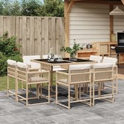 Set da pranzo da giardino 9 pz con cuscini beige in polyrattan