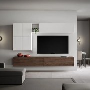 Parete soggiorno attrezzata Isoka A16 L.268 P.39,5 Bianco e Noce