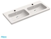 Lavabo Doppia Vasca "Optima L" C/Doppio Foro Rubinetteria Da 125x50 Cm In Ceramica Finitura Bianco Lucido