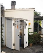 Casetta da giardino GAROFALO Tuscnay EVO S in pvc beige con porta doppio battente, superficie interna 0.88 m² e spessore parete 20 mm