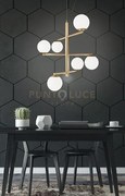 Sospensione gizah bianco e oro 6 luci attacco e14 piu' led integrat...