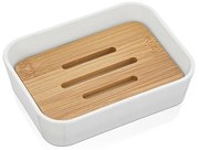 Portasapone in finitura bianca opaca con inserti in bambù
