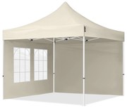 TOOLPORT 3x3m gazebo pieghevole con laterali (finestre), ECONOMY acciaio, crema - (59035)