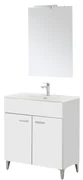 Mobili Bagno a Terra 80 Cm Due Ante Specchio Con Illuminazione Led Feridras "Greta" Bianco Lucido