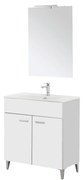 Mobili Bagno a Terra 80 Cm Due Ante Specchio Con Lampada Led 62x78,5 Cm Feridras "Greta" Bianco Lucido
