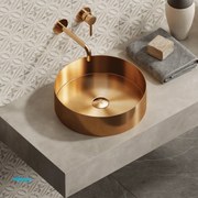 Lavabo D'Appoggio "Venus" Da Diam.38 Cm Finitura Rose Gold C/Piletta Click-Clack