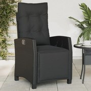 Sedia reclinabile da giardino con poggiapiedi nera polyrattan