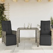 Set bistrò da giardino 3 pz con cuscini in polyrattan grigio