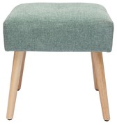 Sgabello basso in tessuto effetto velluto testurizzato verde acquamarina e legno massello chiaro H46 cm GUESTA