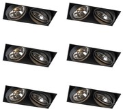 Set di 6 faretti da incasso neri AR111 orientabili e inclinabili senza bordi 2 luci - Oneon