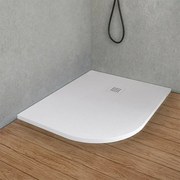 Piatto doccia resina 80x100 semicircolare destro bianco pietra riducibile  Loren