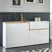 Credenza ZET 160 Moderna con 4 Ante Battenti e 1 Cassetto - Bianco Acero Pereira