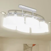 Lampada Da Soffitto Paralume Ellissoidale Vetro 6 Lampadine E14 /