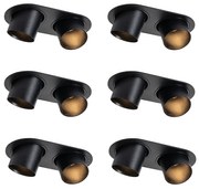 Set di 6 faretti da incasso neri GU10 50mm 2 luci - Installa