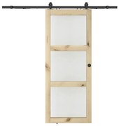 Porta scorrevole esterno muro e 3 finestre H205 x L73 cm MDF Naturale Vetro temperato smerigliato - ACOSTA II