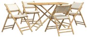Set Da Bistrot Pieghevole 5 Pz Cuscini Bianco Crema İn Bambù /