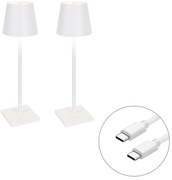 Set di 2 lampade da tavolo per esterni bianche con LED e dimmer ricaricabile - Janet