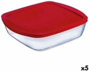 Porta Pranzo Quadrato con Coperchio Ô Cuisine Cookstore Ocu Rosso 2,2 L 25 x 22 x 5 cm Vetro Silicone (5 Unità)