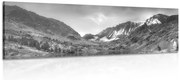 Stampa su tela – Montagne maestose con lago in bianco e nero