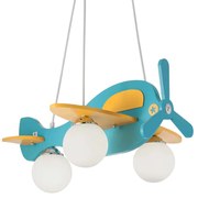 Lampadario Contemporaneo Avion Legno Azzurro 3 Luci E14