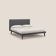 Noel letto minimal scandinavo con piedi in mogano e tessuto fiammato impermeabile T19 antracite