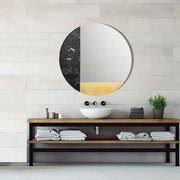 Specchio rotondo 80 cm marmo laminato nero e foglia oro - THOMAS