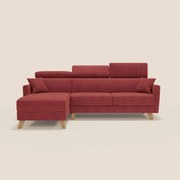 Francy divano letto angolare sfoderabile - penisola contenitore e poggiatesta reclinabili in tessuto smacchiabile T17 rosso