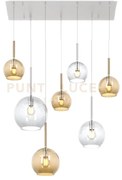 Sosp. bianco rettangolare 7 luci vetri (1 grande tr+1 medio am+1 me...