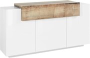 Credenza Moderna CORO con 3 Ante Battenti e 1 Anta Ribaltabile, Bianco Lucido - Acero Pereira