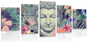 Quadri 5 pezzi – Buddha su sfondo esotico