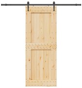 Porta Scorrevole Con Set Hardware 90x210 Cm Legno Massello Pino /