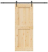 Porta Scorrevole Con Set Hardware 90x210 Cm Legno Massello Pino /