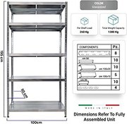 Scaffale in Metallo 5 Ripiani 100x50x195 cm Maciste Zincato...