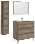 Mobile bagno 80 cm con lavabo, colonna e specchio rovere - Dakota 96249