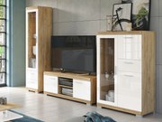 Set di mobili SIMPLE Rovere Craft Gold/Bianco Lucido - PORTA TV, MOBILE CON VETRINA, COMÒ PER SALOTTO/SOGGIORNO