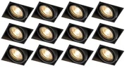Set di 12 faretti incassati neri GU10 orientabili senza cornice - Oneon