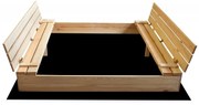 Sabbiera in legno per bambini con panchine 160 x 160 cm - richiudibile