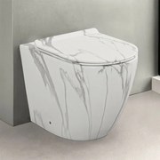 WC filomuro Rimless in ceramica marmorizzata bianca con sedile Tokyo