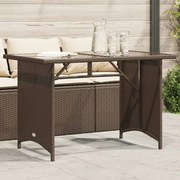 Tavolo giardino piano in vetro marrone 110x68x70 cm polyrattan