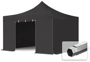 TOOLPORT 4x4m gazebo pieghevole PVC ignifugo con laterali, PROFESSIONAL alluminio, nero - (59080)