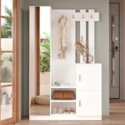 Mobile Ingresso Con Scarpiera Appendiabiti E Specchio 113x35x180 Bianco Roger