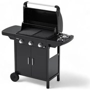 Campingaz - Barbecue a gas 3 fuochi in acciaio con ruote fornello laterale e griglia in ghisa smaltata Compact exs