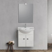 Mobiletto da bagno sospeso 55 cm rovere bianco con lavabo e specchio incluso