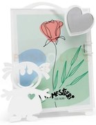 Porta foto bibino decorato bianco in ferro e polimetilmetacrilato p...