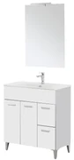 Mobile Bagno a Terra 80 Cm Due Ante Due Cassetti Specchio Con Illuminazione Led Feridras "Greta" Bianco Lucido