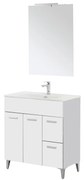Mobile Bagno a Terra 80 Cm Due Ante Due Cassetti Specchio Con Lampada Led 62x78,5 Cm Feridras "Greta" Bianco Lucido