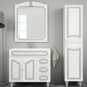 Mobile bagno 90 cm classico a terra in finitura Decapè Firenze con specchio lavorazione a rilievo e colonna da 182 cm